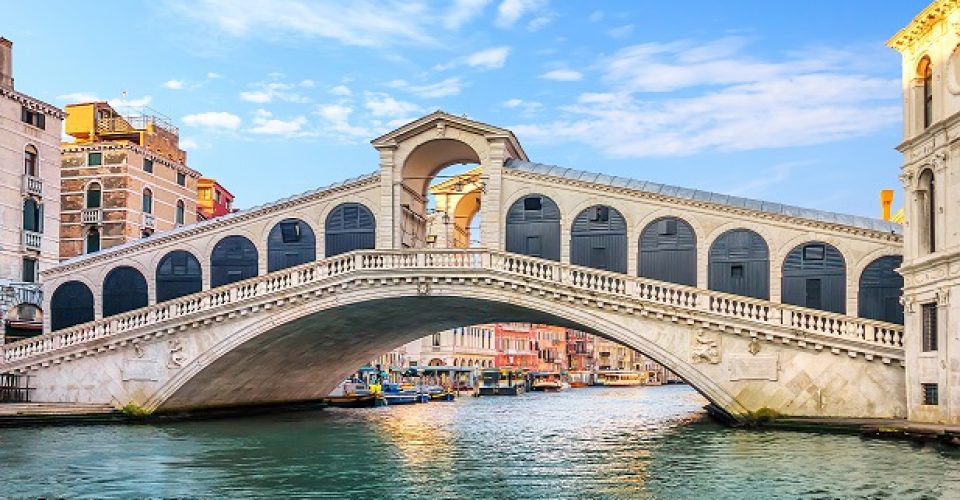 The Rialto Bridge, beautiful tourist attraction of Venice.